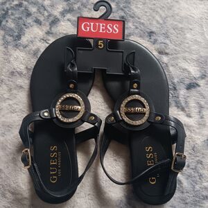 Guess Katy‎ Rhinestone T-Strap Sandal Black Size 5